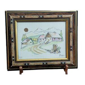 Village Scene Print by Berger Accented with Gold Foil and Framed w/flaws
